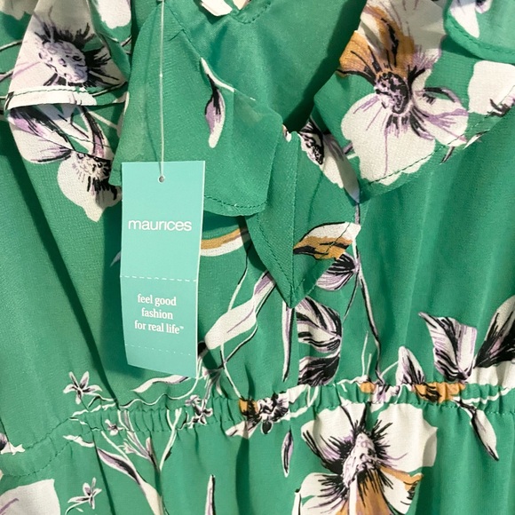Maurice’s Sz M Floral Ruffle Trim Midi Dress green - Picture 7 of 7